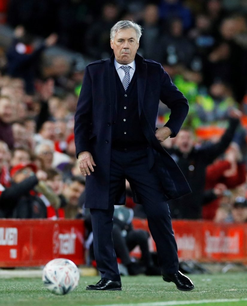 Everton Carlo Ancelotti watches FA Cup Third Round vs Liverpool