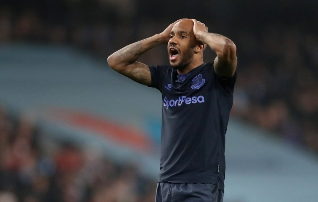 Everton's Fabian Delph looks dejected after Manchester City's Gabriel Jesus scores their first goal