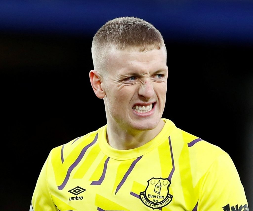 Everton's Jordan Pickford reacts v Brighton & Hove Albion