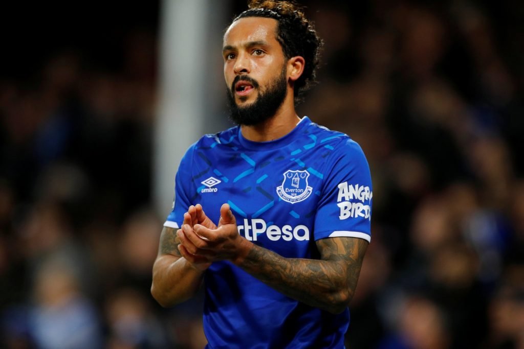 Everton's Theo Walcott applauds the fans as he is substituted off v Brighton & Hove Albion
