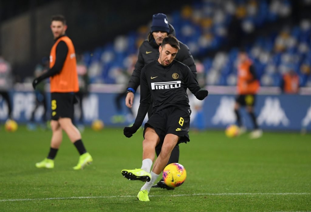 Inter Milan's Matias Vecino during the warm up before the SSC Napoli match