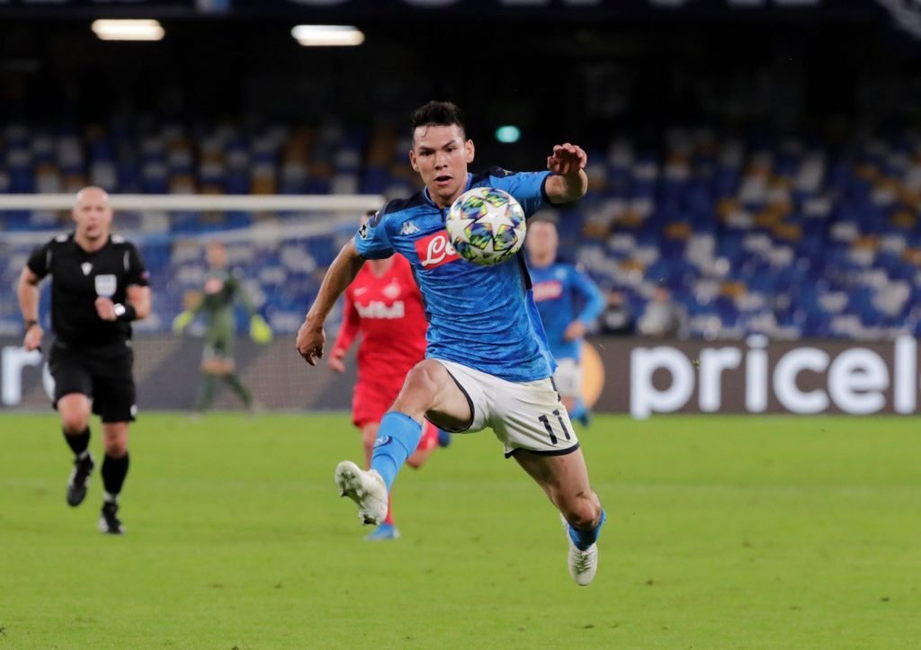 Napoli's Hirving Lozano in action v FC Salzburg - Champions League - Group E