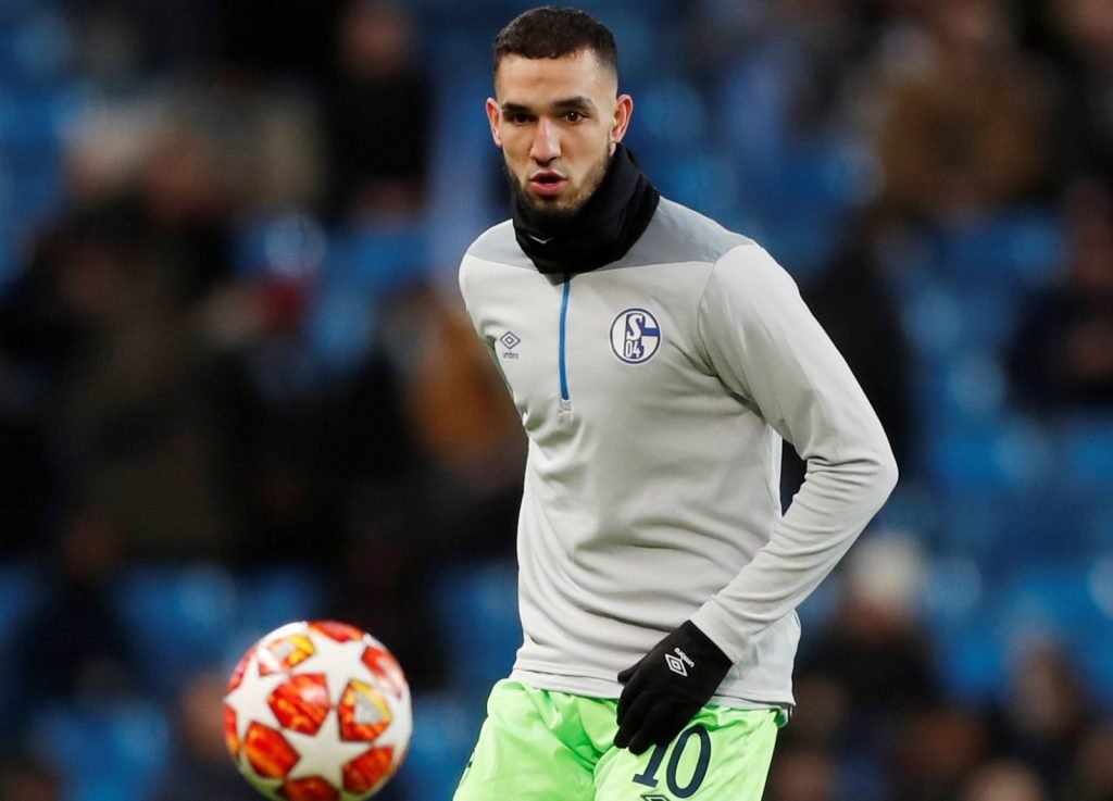 Schalke's Nabil Bentaleb during the warm up before the Champions League - Round of 16 Second Leg v Manchester City