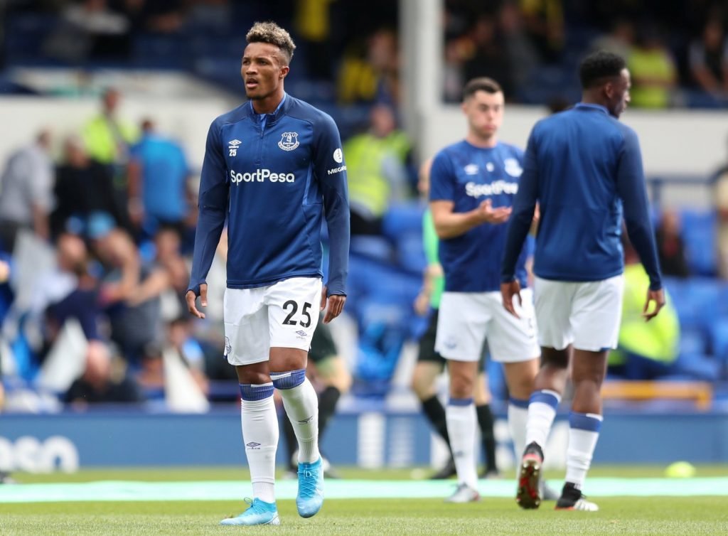 Everton's Jean-Philippe Gbamin and teammates during the warm up before the Watford match
