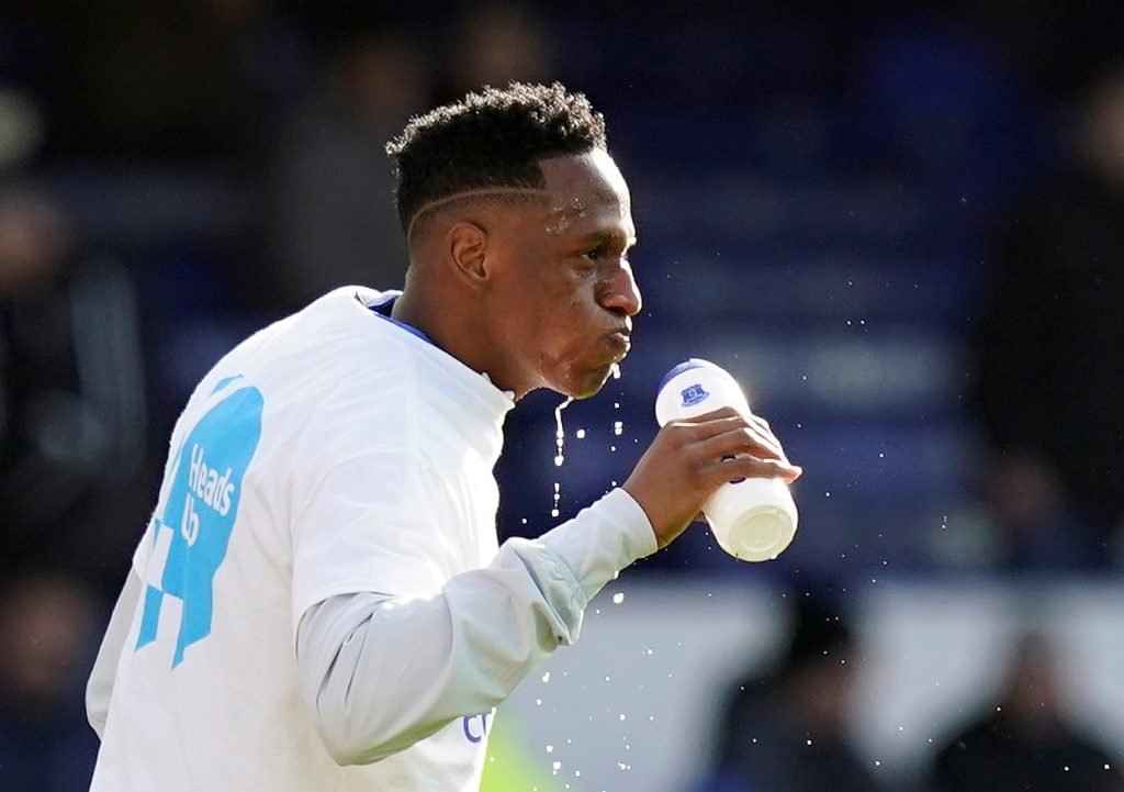 Everton's Yerry Mina during the warm up before the Crystal Palace match