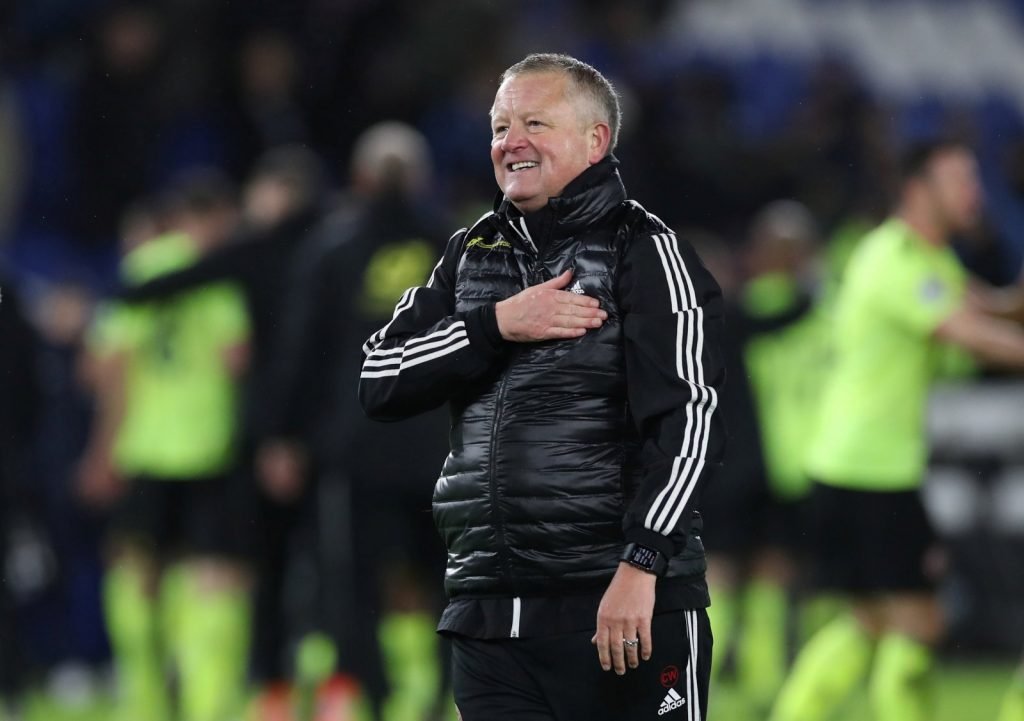 Sheffield United manager Chris Wilder celebrates after the Brighton & Hove Albion match