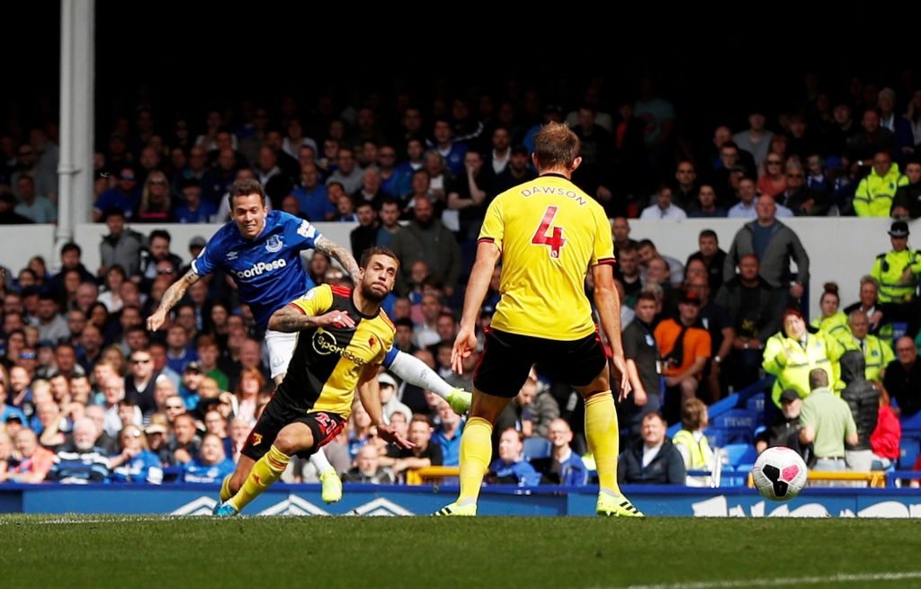 Everton's Bernard scores their first goal v Watford