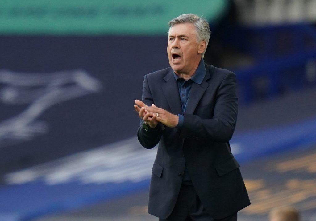Everton manager Carlo Ancelotti reacts v Leicester City