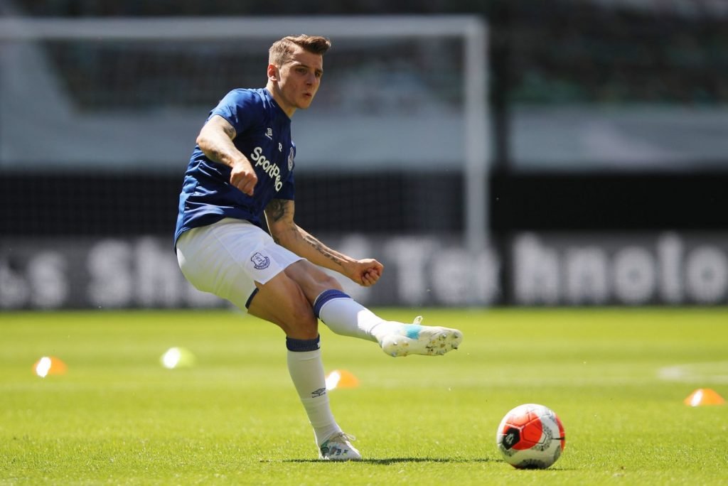 Everton's Lucas Digne during the warm up before the Wolverhampton Wanderers match