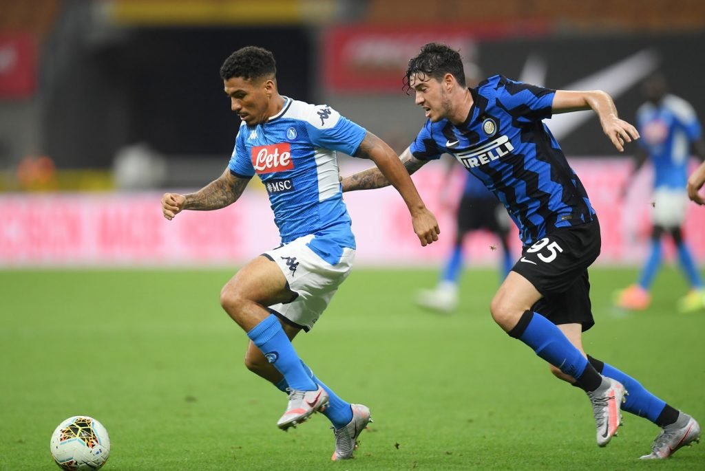 Napoli's Allan in action with Inter Milan's Alessandro Bastoni