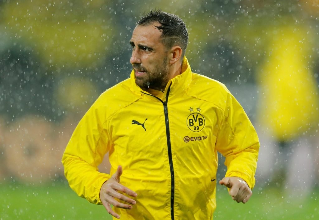 Borussia Dortmund's Paco Alcacer warms up at half-time v RB Leipzig