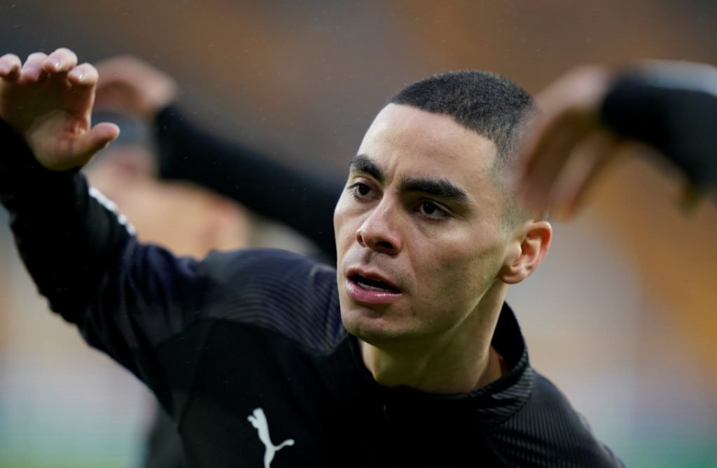 Newcastle United's Miguel Almiron during the warmup v Wolverhampton Wanderers