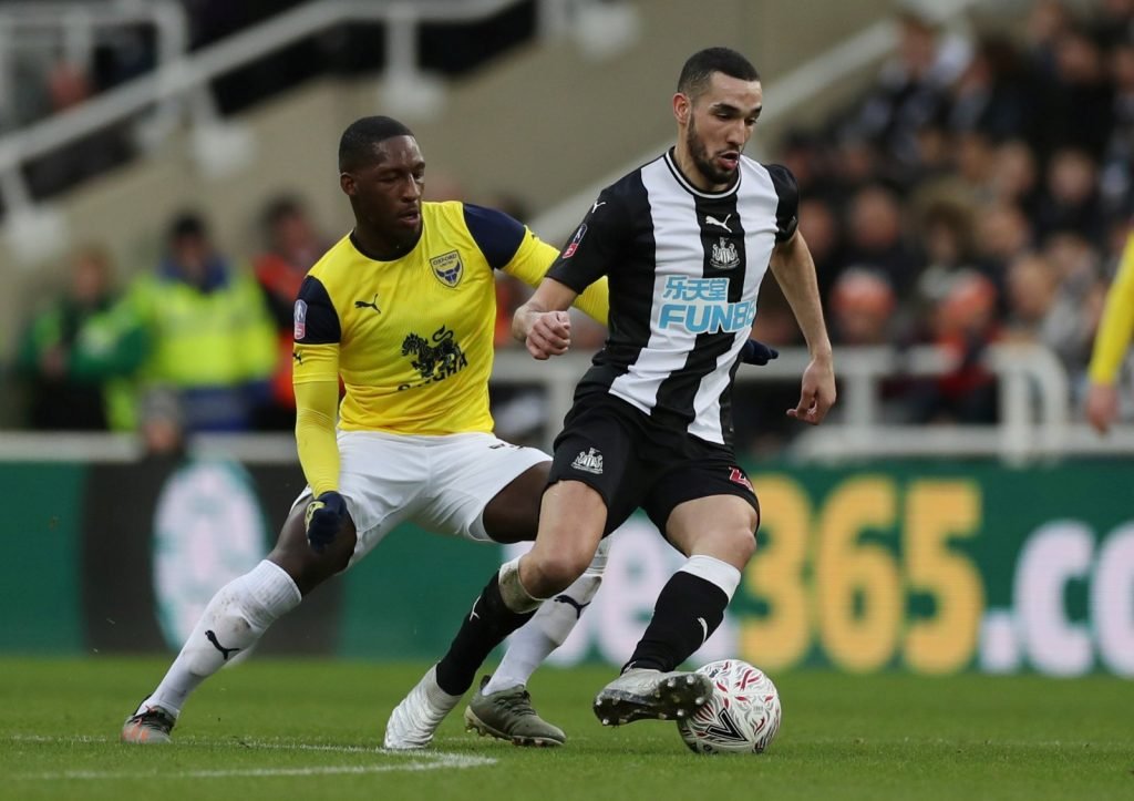 Newcastle United's Nabil Bentaleb in action with Oxford United's Shandon Baptiste