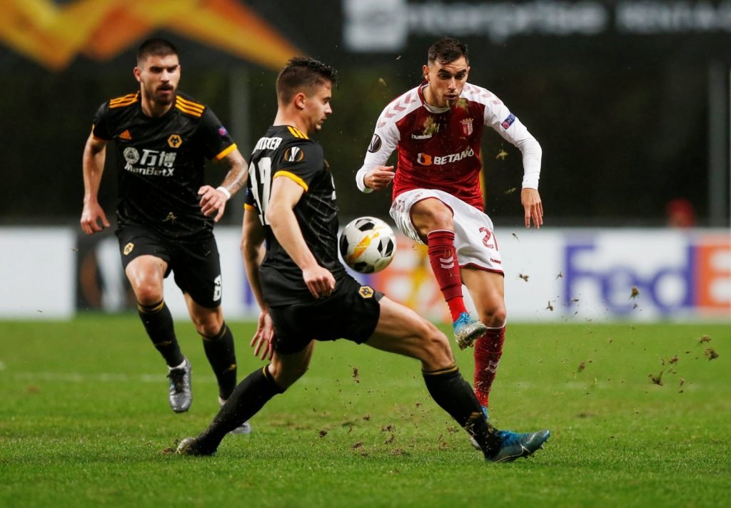 S.C. Braga's Ricardo Horta in action with Wolverhampton Wanderers' Leander Dendoncker