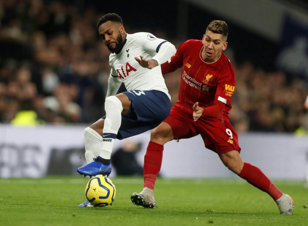 Tottenham Hotspur's Danny Rose in action with Liverpool's Roberto Firmino