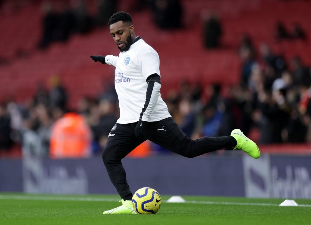 Newcastle United's Danny Rose wearing a shirt in support of the Heads Up campaign during the warm up before the Arsenal match