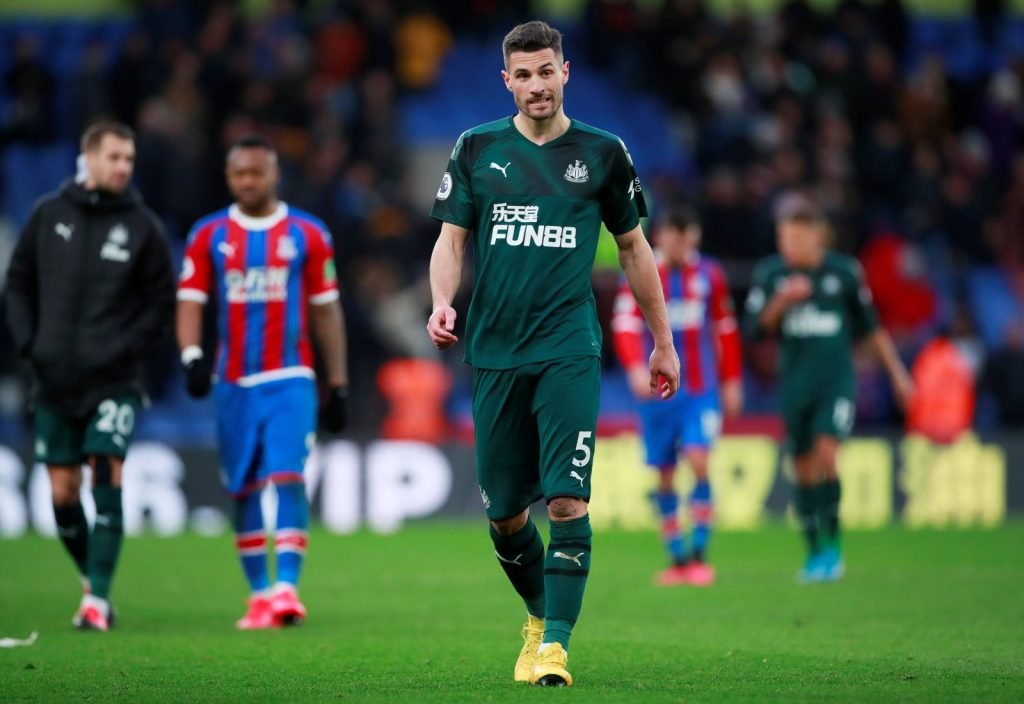 Newcastle United's Fabian Schar looks dejected after the Crystal Palace match