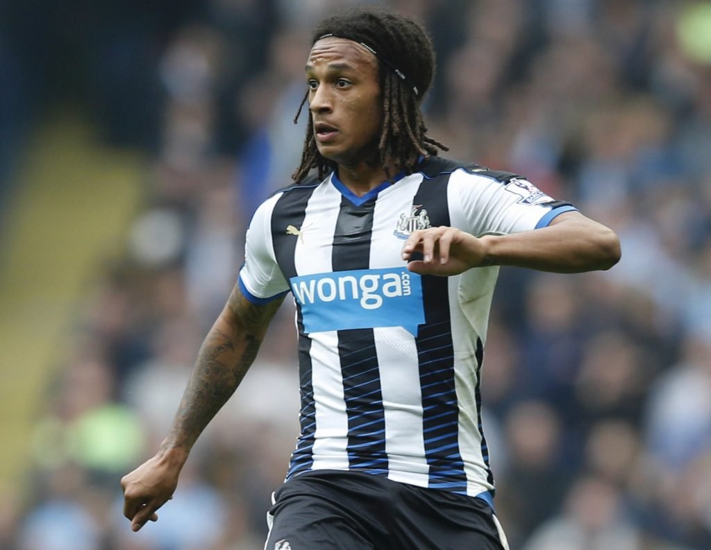 Newcastle United's Kevin Mbabu in action v Manchester City