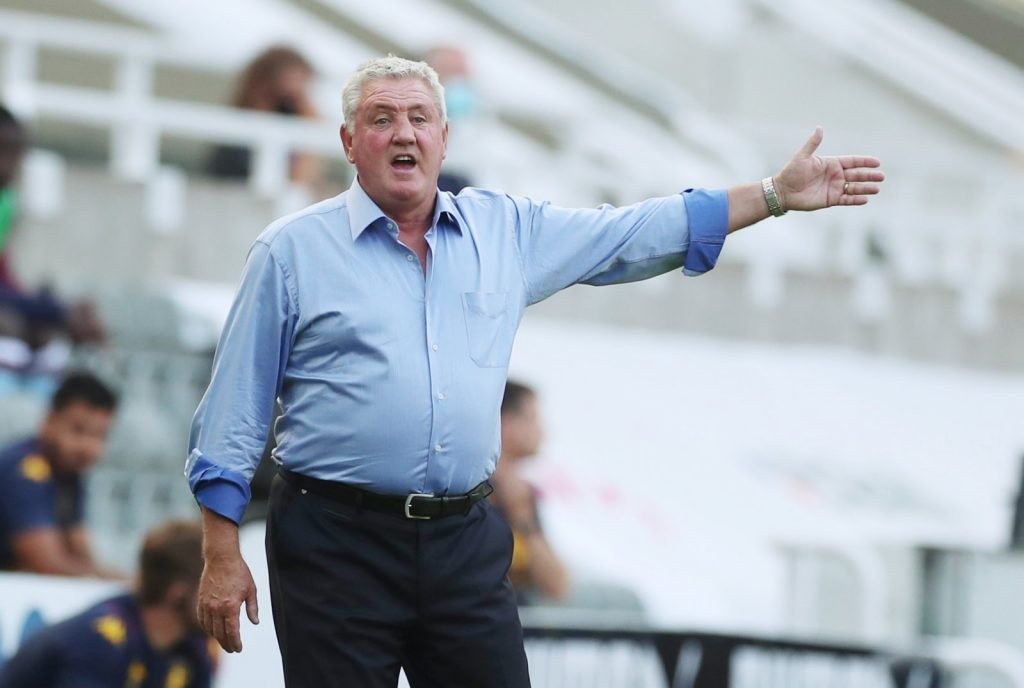 Newcastle United manager Steve Bruce reacts during Aston Villa Premier League game