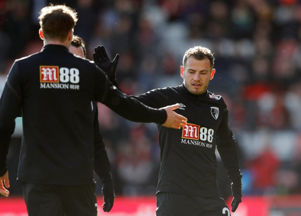 Bournemouth's Ryan Fraser during the warm up before the Chelsea match