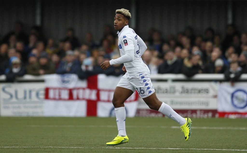 Leeds' Mallik Wilks in action v Sutton United in FA Cup 2017