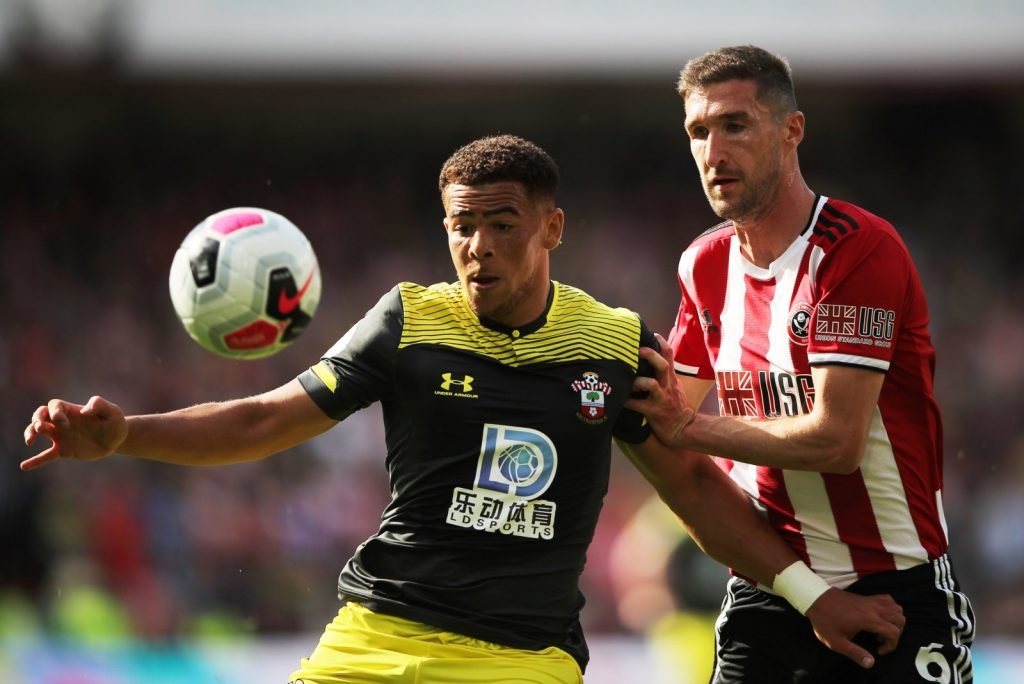 Southampton's Che Adams in action with Sheffield United's Chris Basham