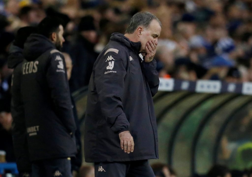 Leeds United manager Marcelo Bielsa looks dejected vs Sheffield Wednesday