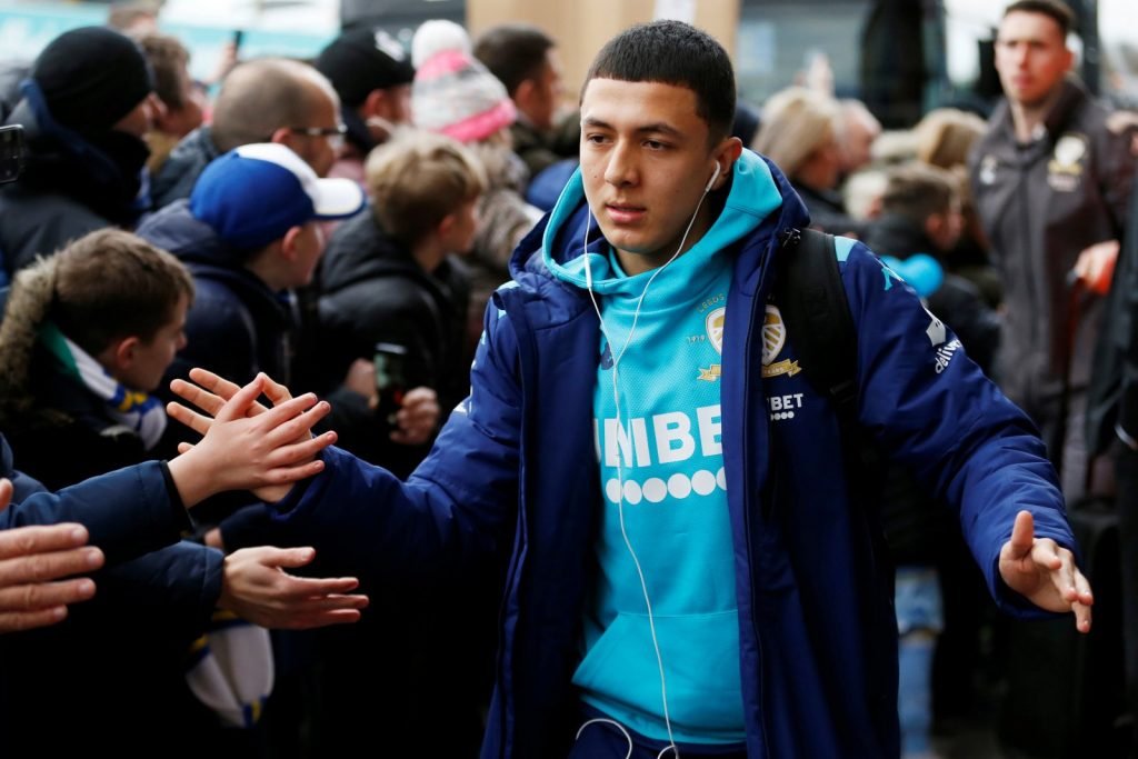 Leeds United's Ian Poveda arrives at Elland Road before the Wigan Athletic match