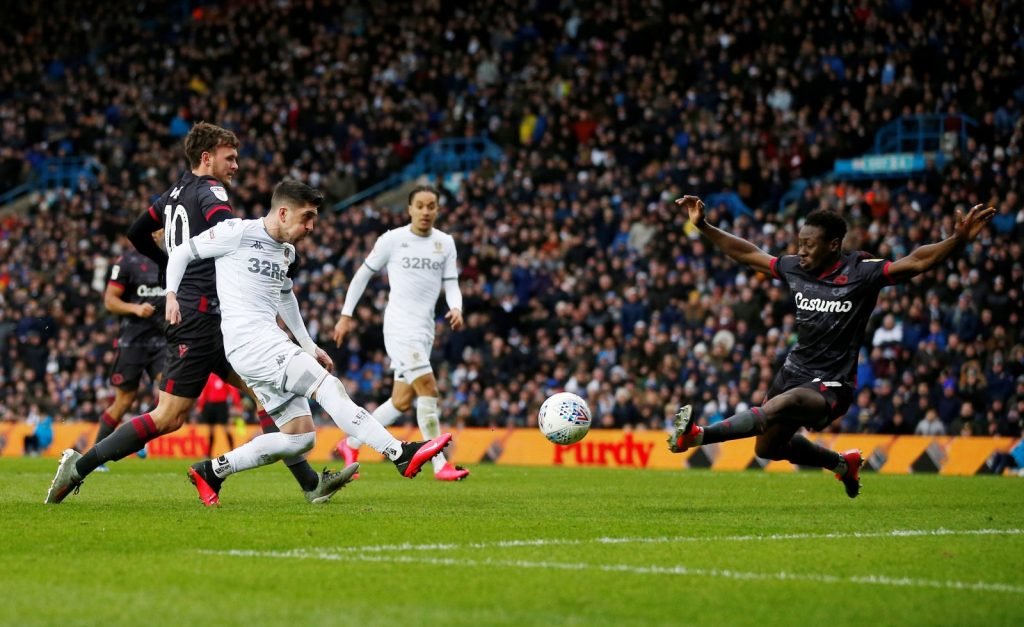 Leeds United's Pablo Hernandez scores their first goal v Reading