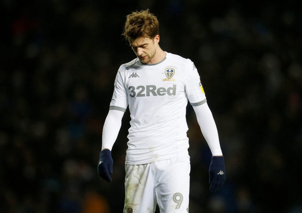 Leeds United's Patrick Bamford looks dejected vs Wigan Athletic