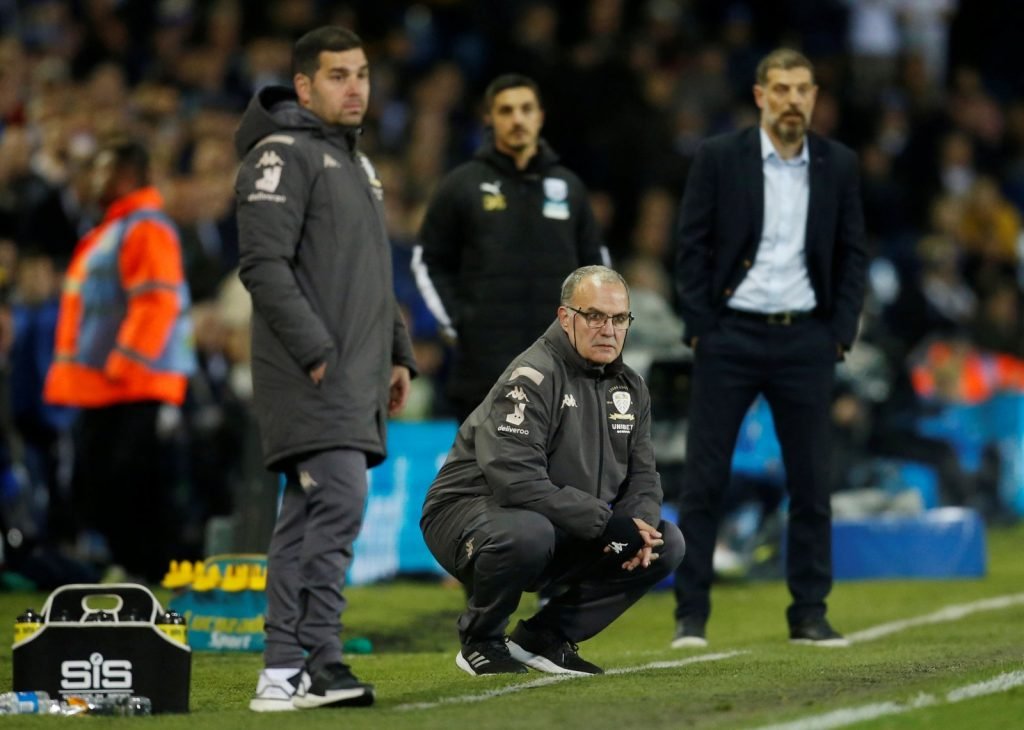 Leeds United manager Marcelo Bielsa and West Bromwich Albion boss Slaven Bilic watch the action