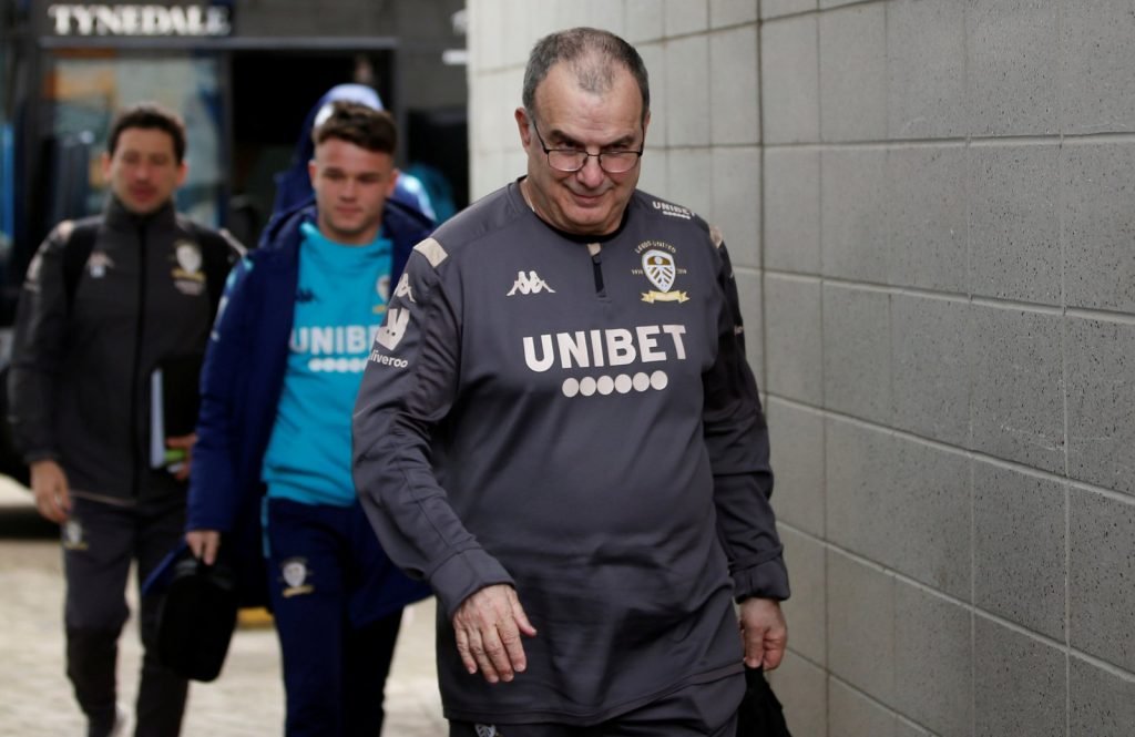 Leeds United manager Marcelo Bielsa arrives at the KCOM Stadium to face Hull City