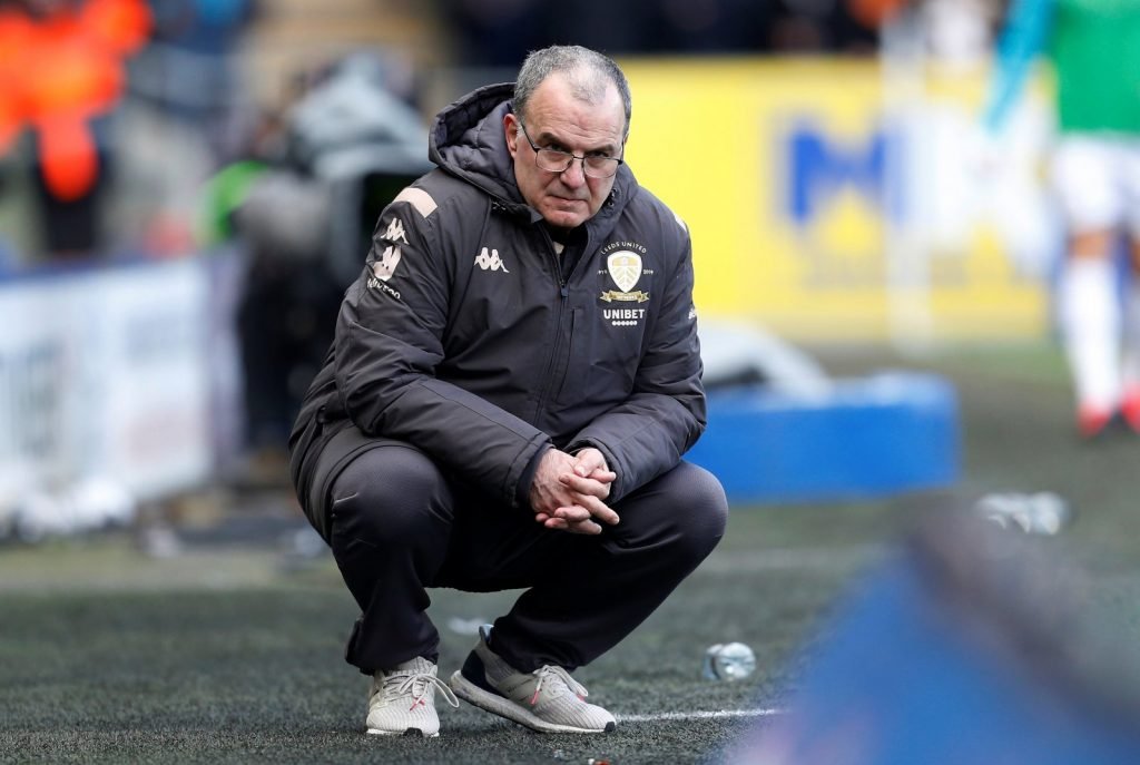 Leeds United manager Marcelo Bielsa reacts during Hull City win