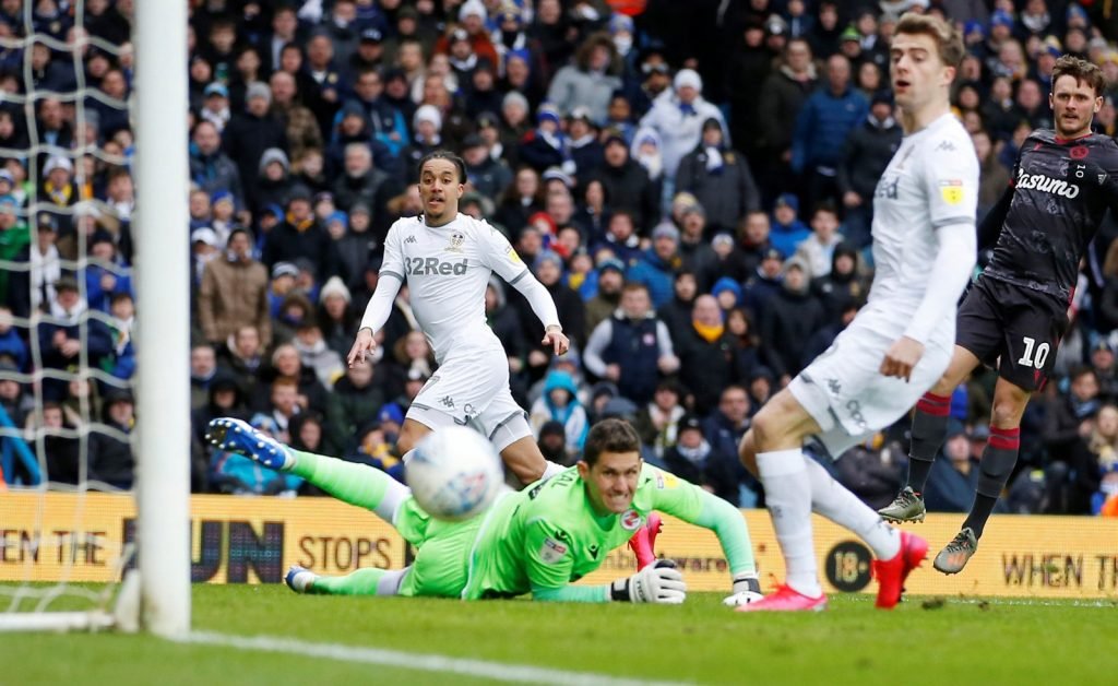 Leeds United's Helder Costa has an attempt on goal v Reading