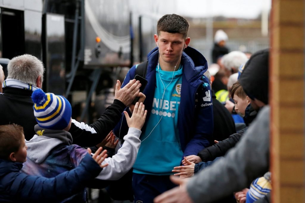 Leeds United's Illan Meslier arrives outside Elland Road before the Bristol City match