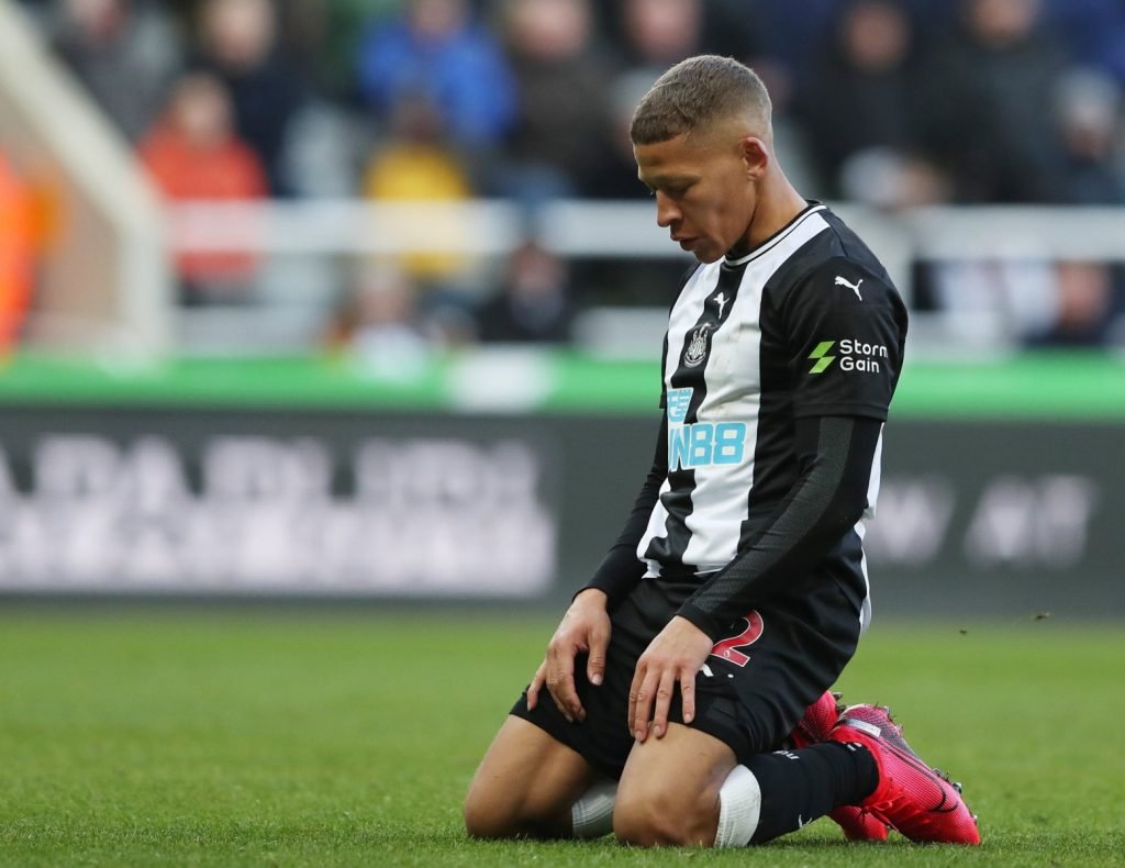 Newcastle United's Dwight Gayle reacts after missing a chance vs Burnley