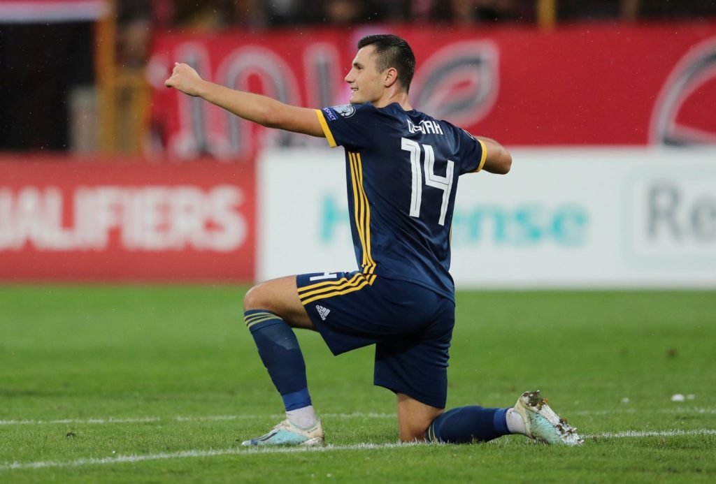Bosnia midfielder Amer Gojak celebrates scoring