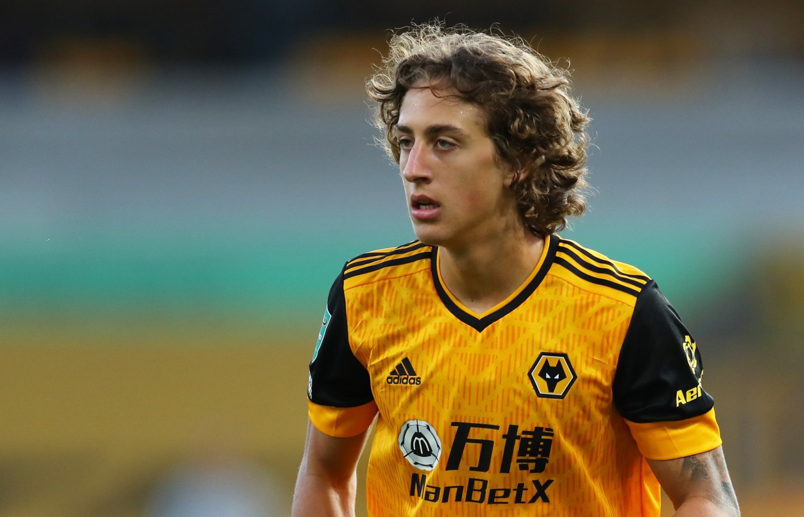  Fabio Silva, a Portuguese professional footballer who plays as a forward for Premier League club Wolverhampton Wanderers and the Portugal national team, is seen here playing soccer for Wolverhampton Wanderers.