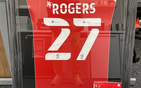 Image for eBay: Match Worn, Signed & Framed Morgan Rogers Play-Off Home Shirt