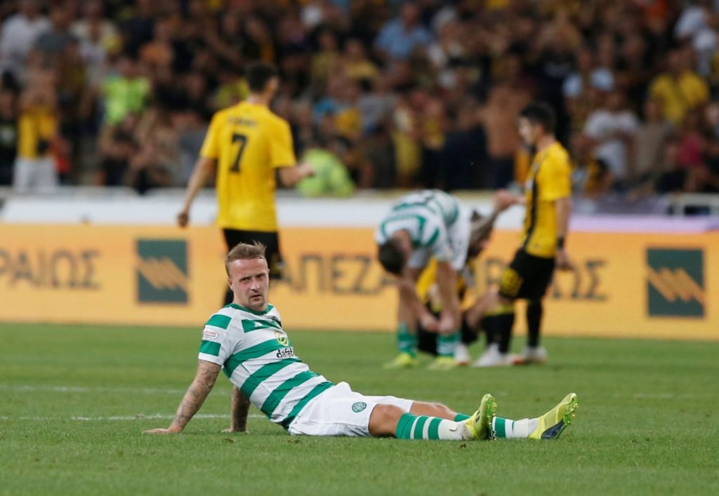 Leigh Griffiths looks dejected after a Celtic defeat