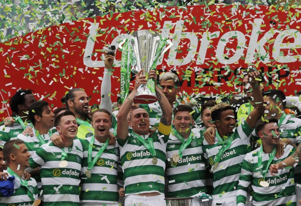 Celtic lift the Scottish Premiership trophy