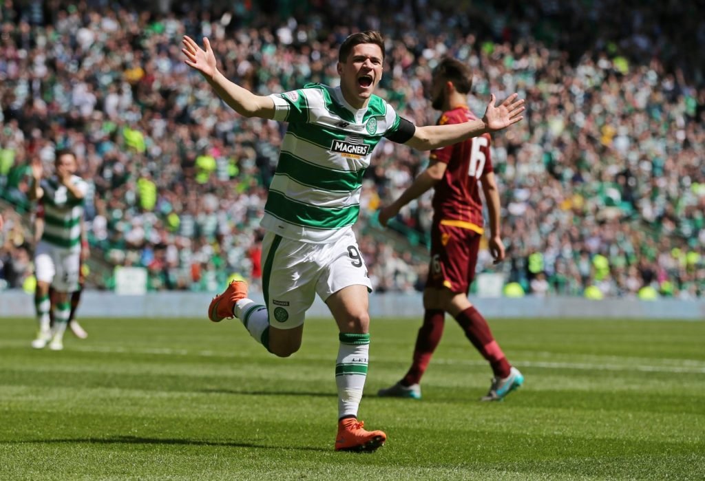Jack Aitchison celebrates scoring for Celtic