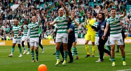 Celtic celebrate a victory over Rangers