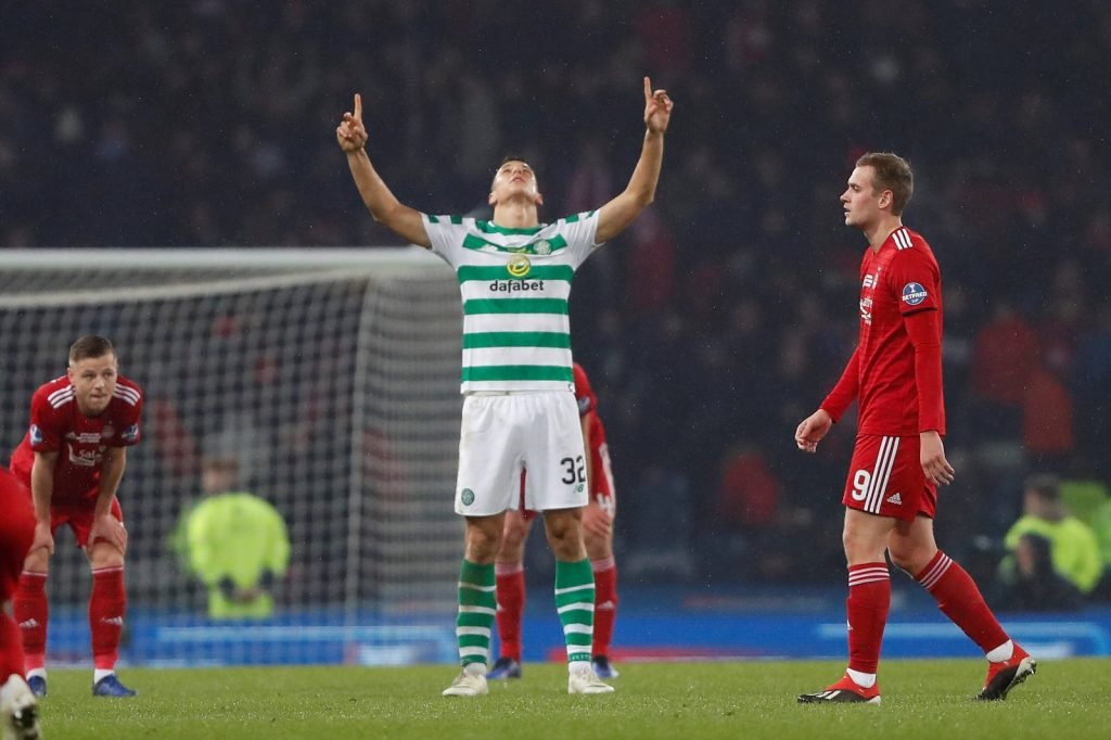 Filip Benkovic celebrates Celtic's cup win