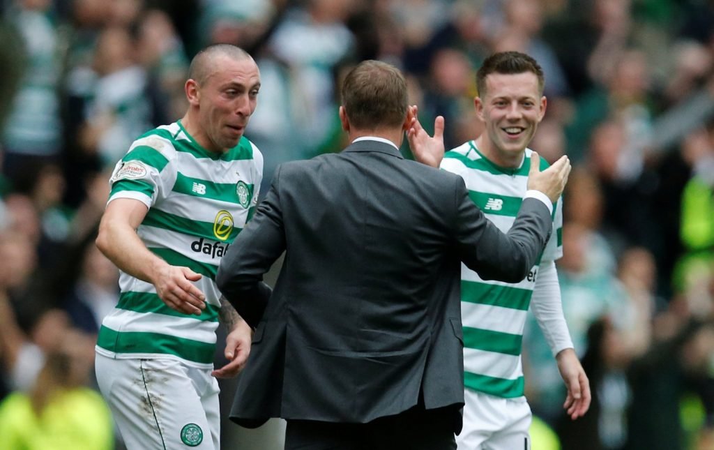 Scott Brown and Callum McGregor celebrate a Celtic win