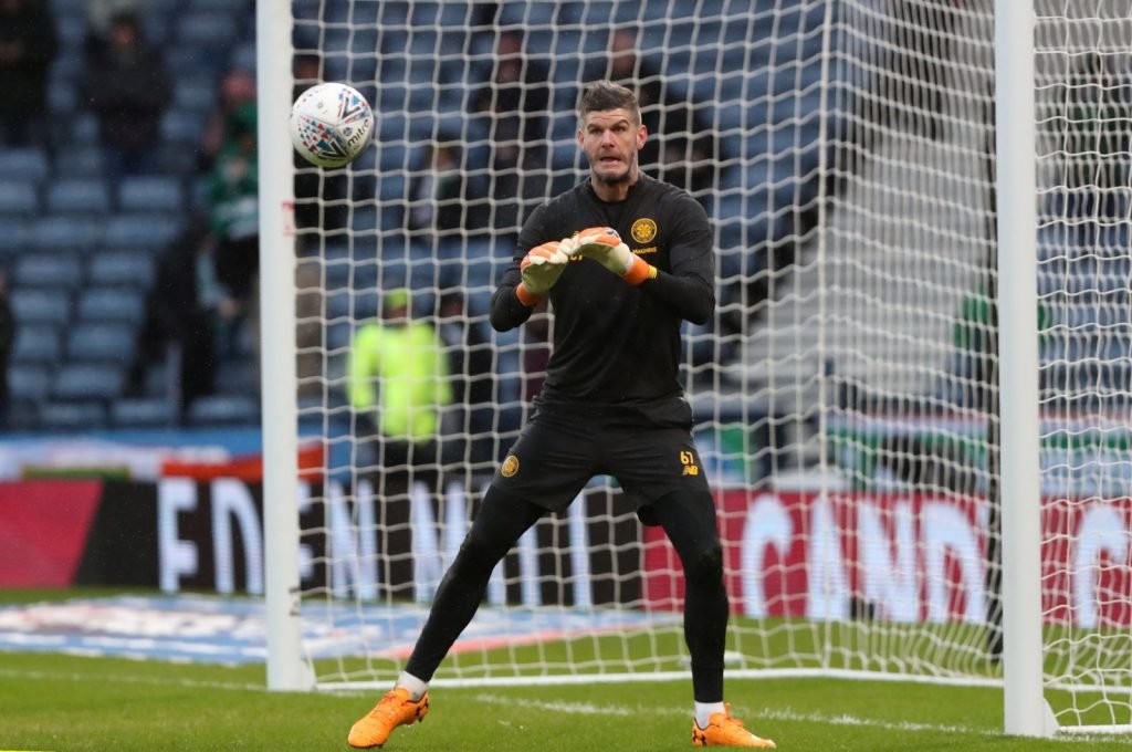Celtic's Fraser Forster during the warm up before the Scottish League Cup Final v Rangers