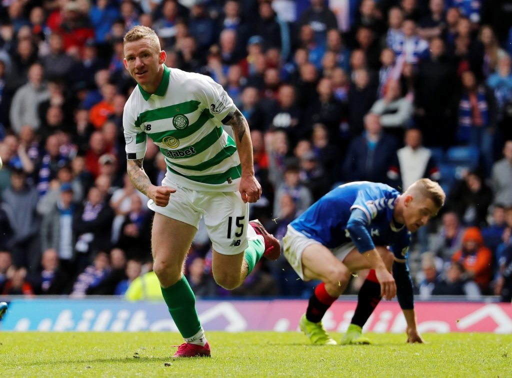 Celtic's Jonny Hayes celebrates scoring their second goal v Rangers