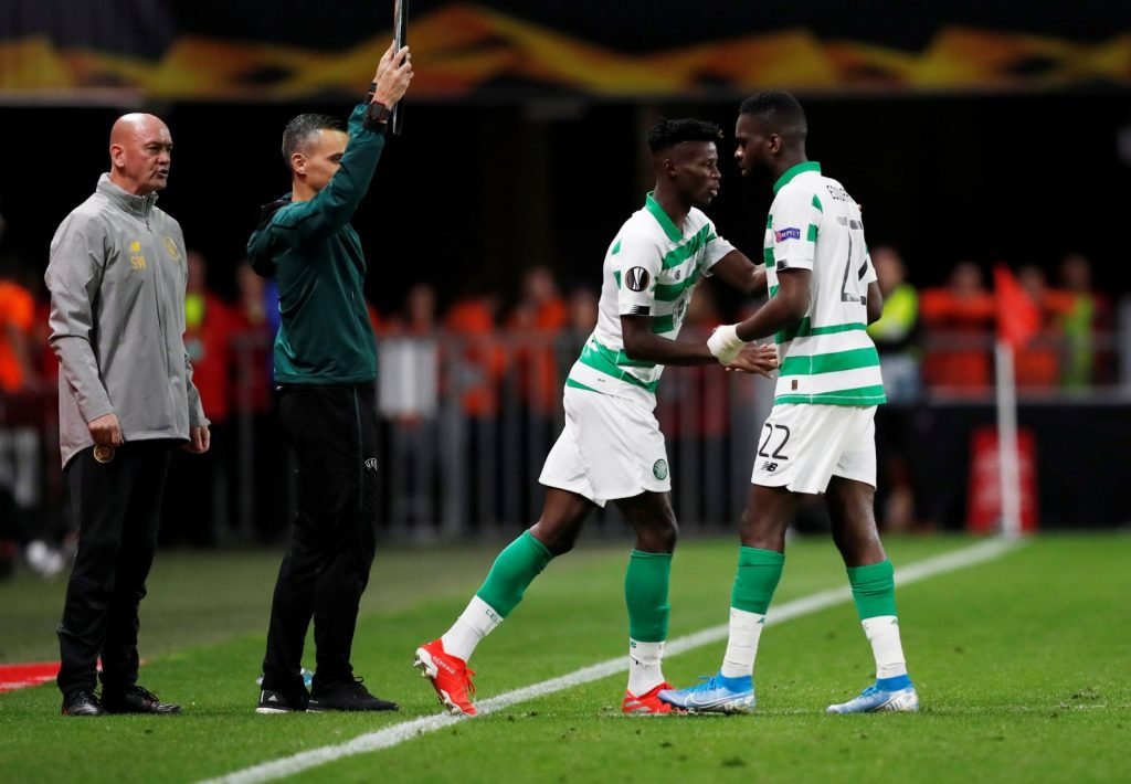 Celtic's Vakoun Issouf Bayo comes on as a substitute to replace Odsonne Edouard