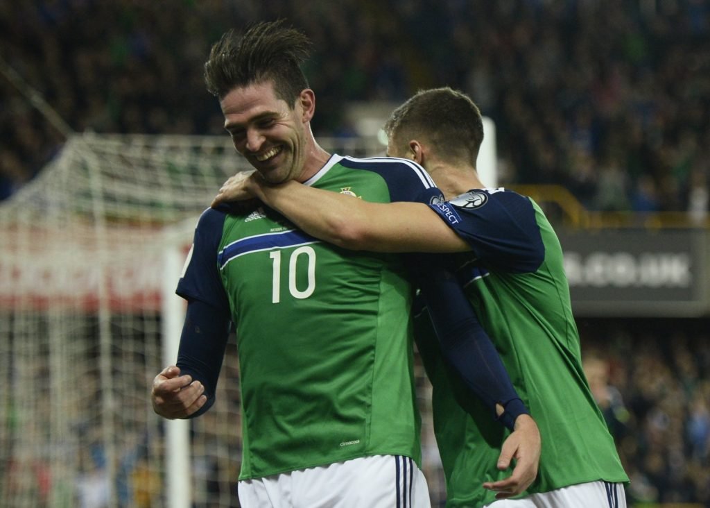 Kyle Lafferty celebrates scoring for Northern Ireland