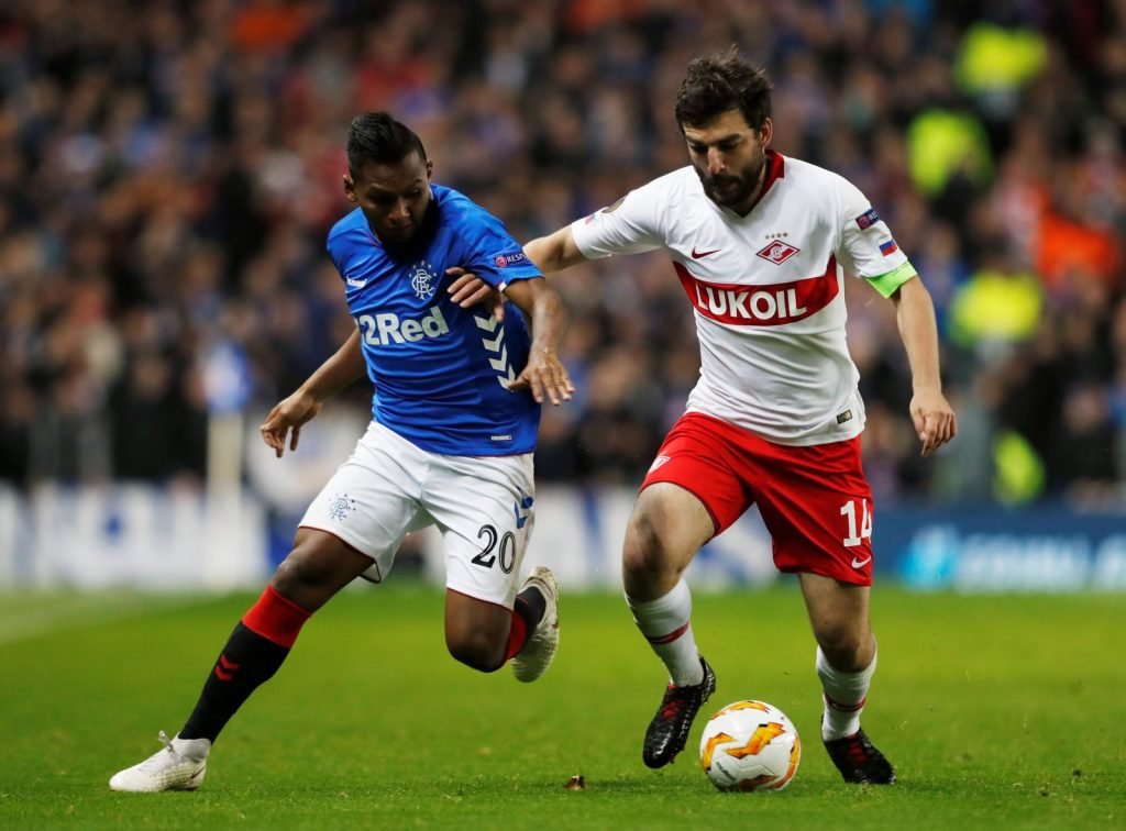 Alfredo Morelos in action against Spartak Moscow